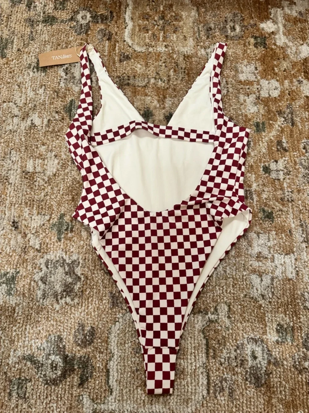 Checkerboard Scoop One-Piece Swimsuit - Red/White - Picture 3 of 5